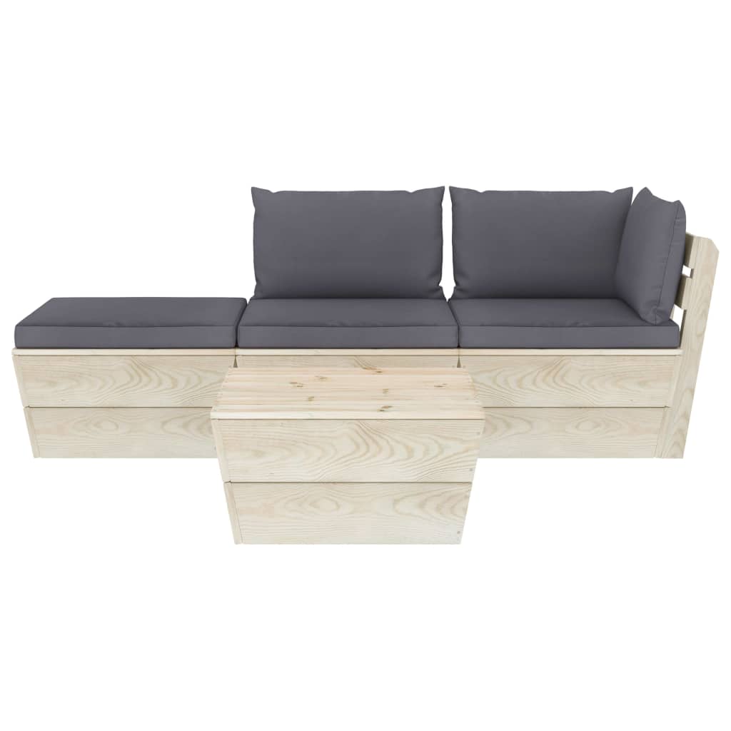 vidaXL Ensemble de canapés de jardin 4 pièces en palettes avec coussins Bois de sapin