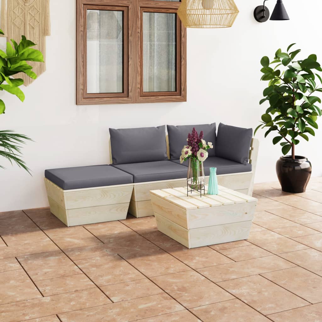 vidaXL Ensemble de canapés de jardin 4 pièces en palettes avec coussins Bois de sapin