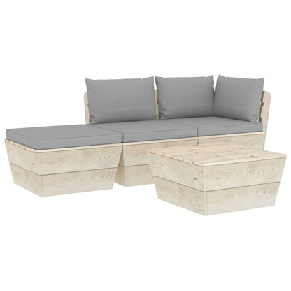 vidaXL Ensemble de canapés de jardin 4 pièces en palettes avec coussins Bois de sapin