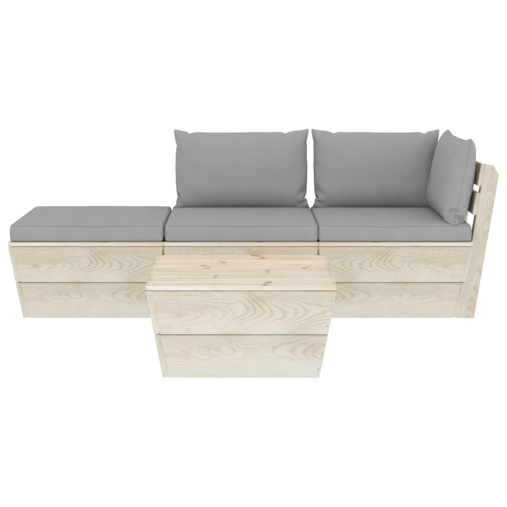 vidaXL Ensemble de canapés de jardin 4 pièces en palettes avec coussins Bois de sapin