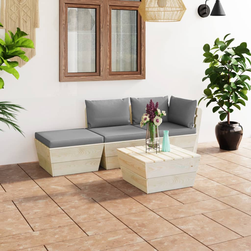 vidaXL Ensemble de canapés de jardin 4 pièces en palettes avec coussins Bois de sapin