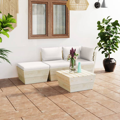 vidaXL Ensemble de canapés de jardin 4 pièces en palettes avec coussins Bois de sapin