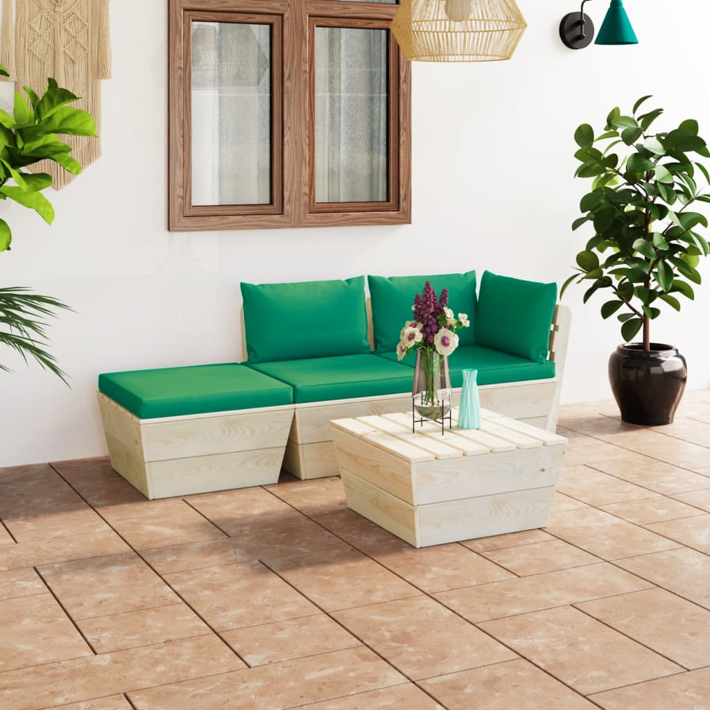 vidaXL Ensemble de canapés de jardin 4 pièces en palettes avec coussins Bois de sapin