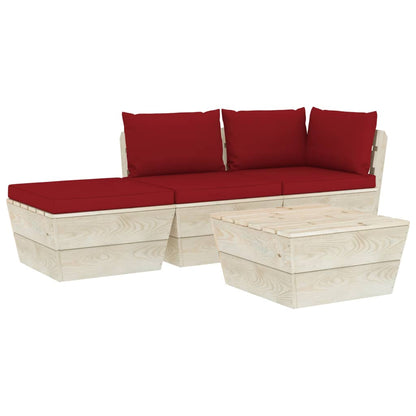 vidaXL Ensemble de canapés de jardin 4 pièces en palettes avec coussins Bois de sapin