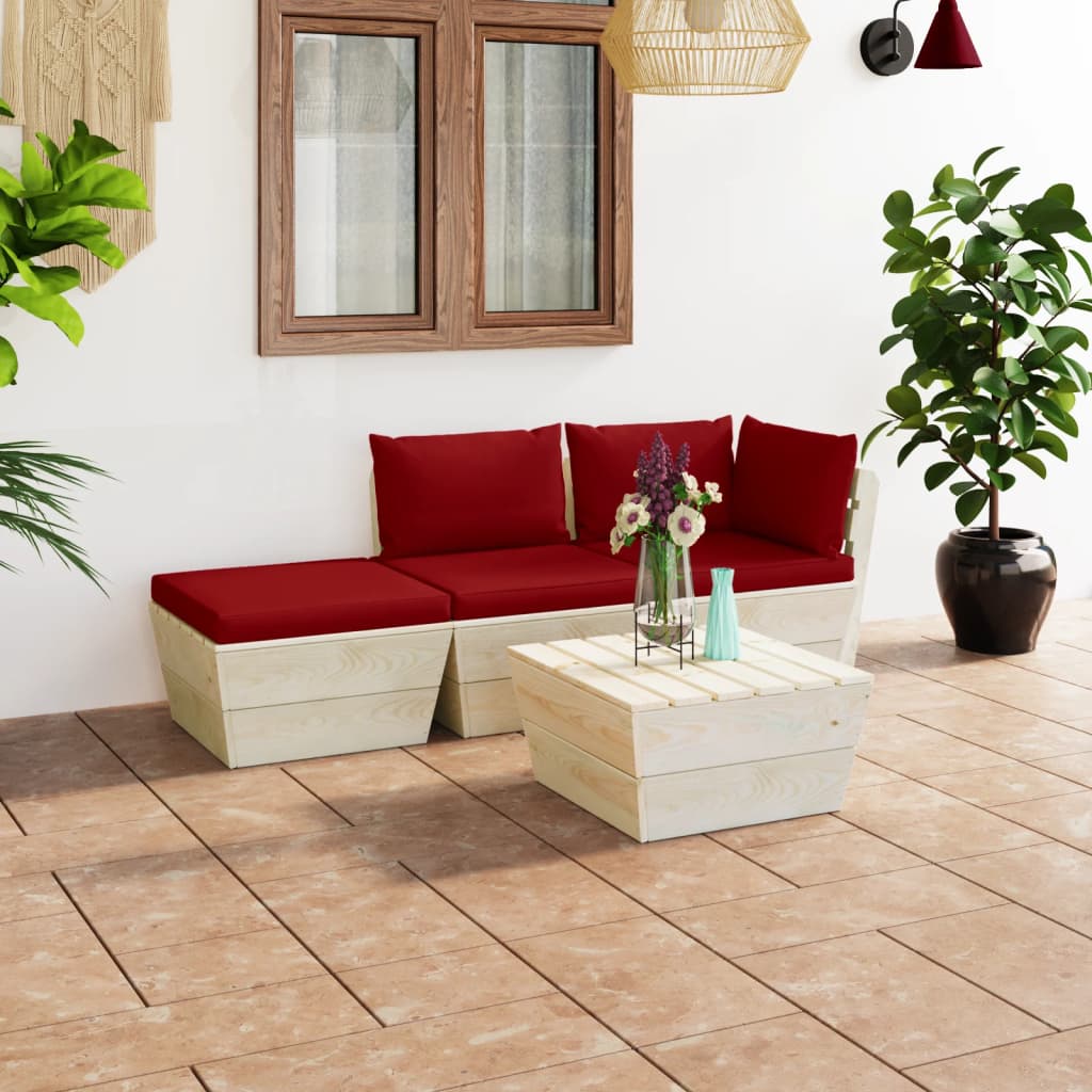 vidaXL Ensemble de canapés de jardin 4 pièces en palettes avec coussins Bois de sapin