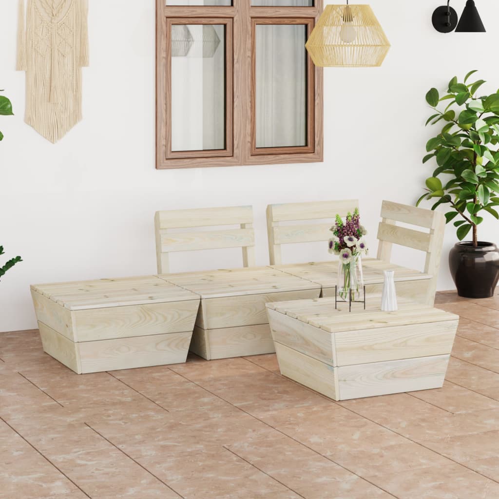 vidaXL Salon de jardin 4 pcs en palettes Bois de sapin imprégné