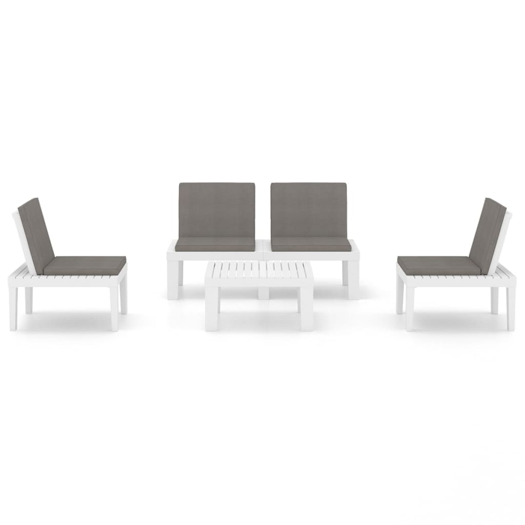 vidaXL Salon de jardin 4 pcs avec coussins plastique blanc