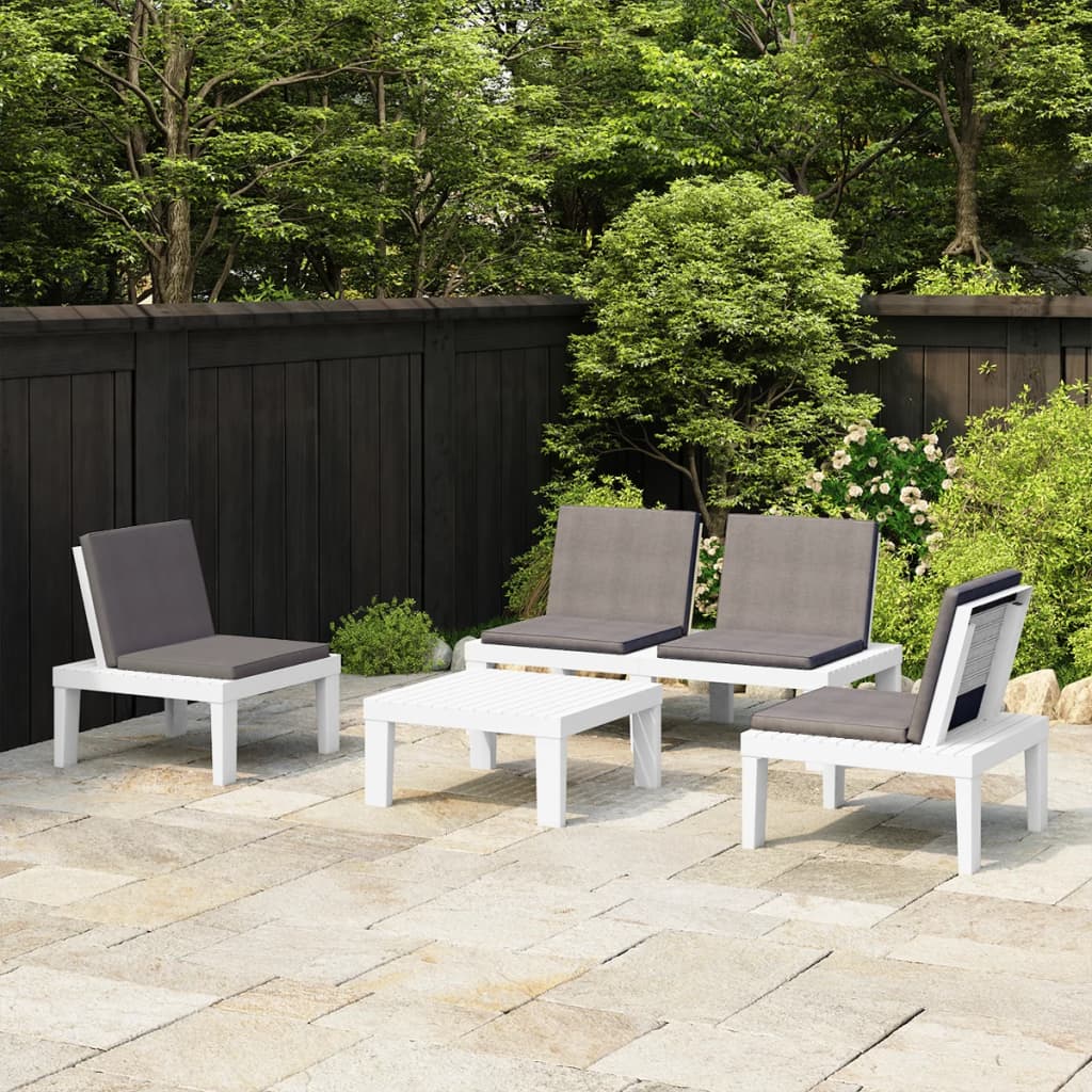 vidaXL Salon de jardin 4 pcs avec coussins plastique blanc