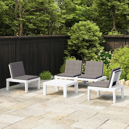 vidaXL Salon de jardin 4 pcs avec coussins plastique blanc