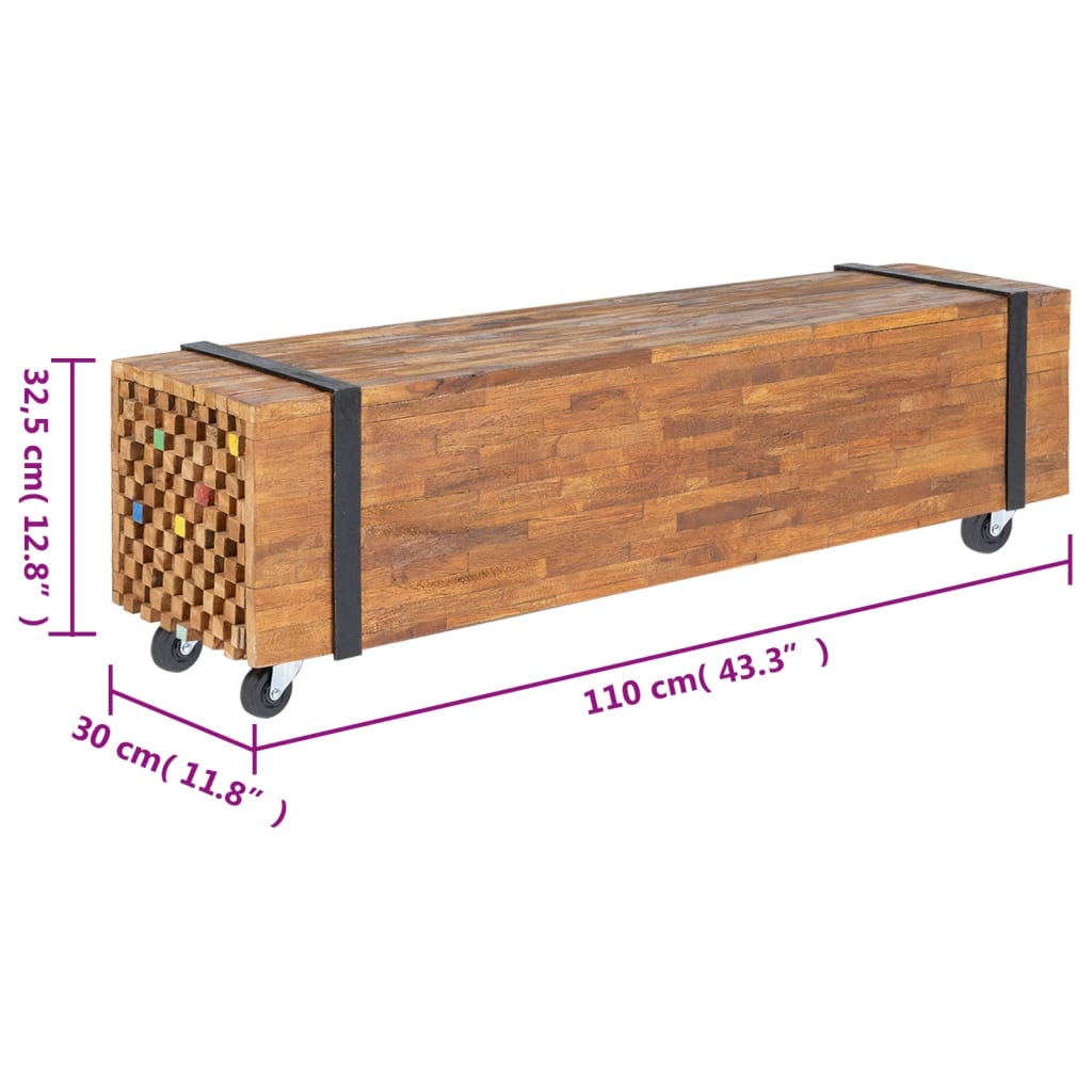 vidaXL Meuble TV 110x30x32,5 cm Bois de teck massif