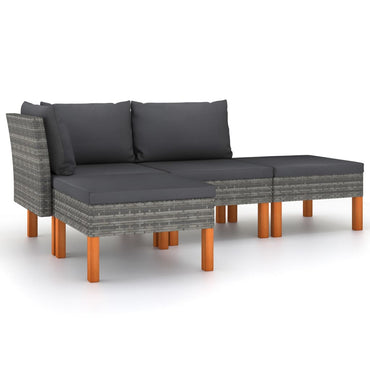 vidaXL Salon de jardin 4 pcs avec coussins résine tressée gris