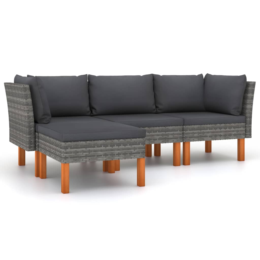 vidaXL 4-tlg. Garten-Lounge-Set mit Kissen Poly Rattan Grau