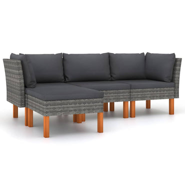 vidaXL Salon de jardin 4 pcs avec coussins résine tressée gris