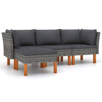 vidaXL 4-tlg. Garten-Lounge-Set mit Kissen Poly Rattan Grau