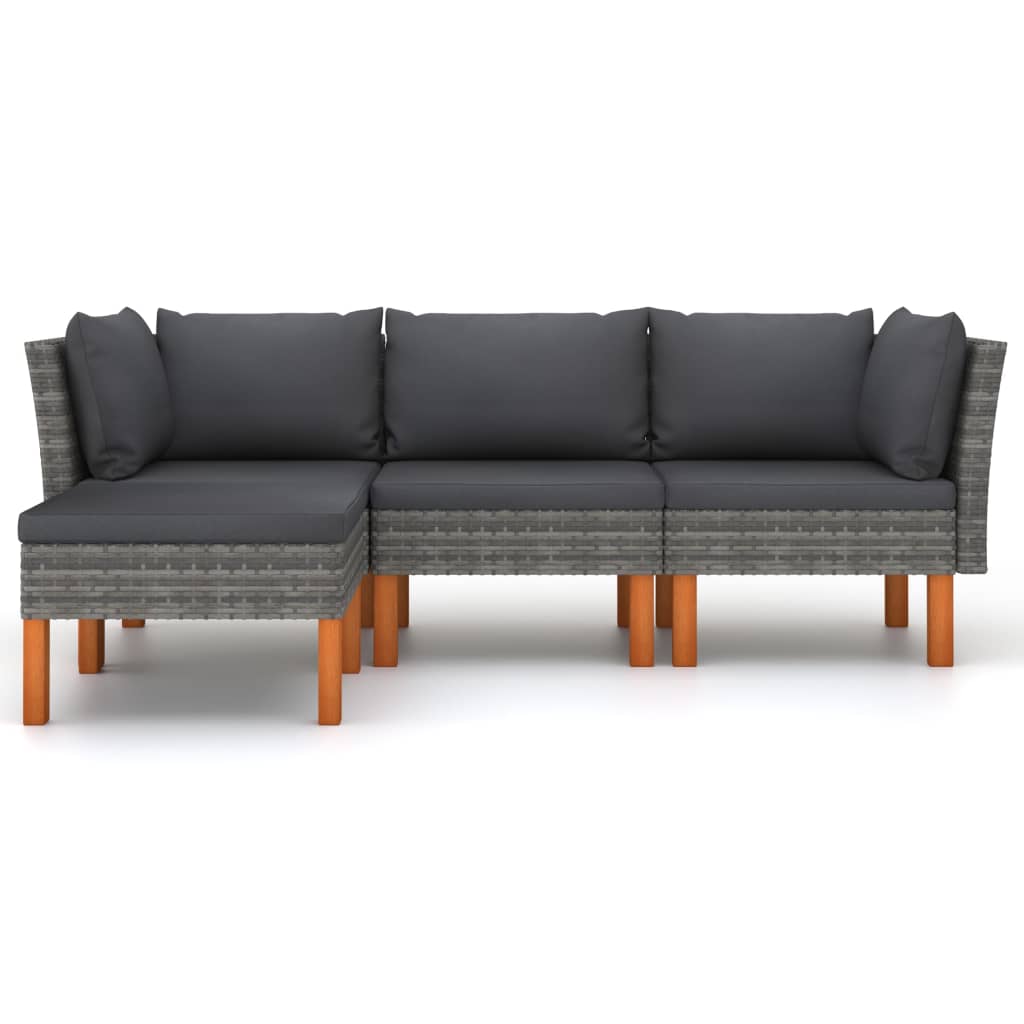 vidaXL 4-tlg. Garten-Lounge-Set mit Kissen Poly Rattan Grau