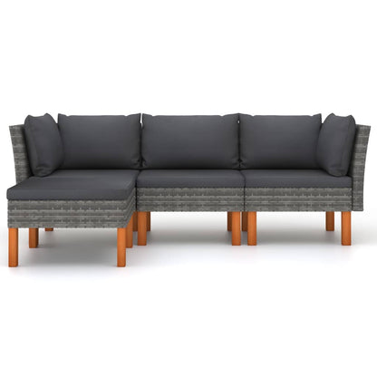 vidaXL 4-tlg. Garten-Lounge-Set mit Kissen Poly Rattan Grau