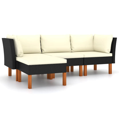 vidaXL Salon de jardin 4 pcs avec coussins résine tressée noir