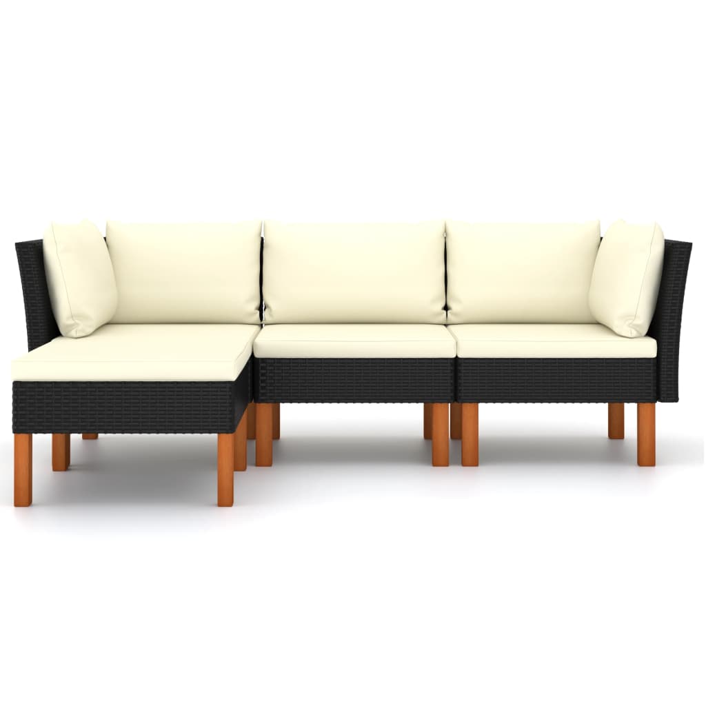 vidaXL Salon de jardin 4 pcs avec coussins résine tressée noir