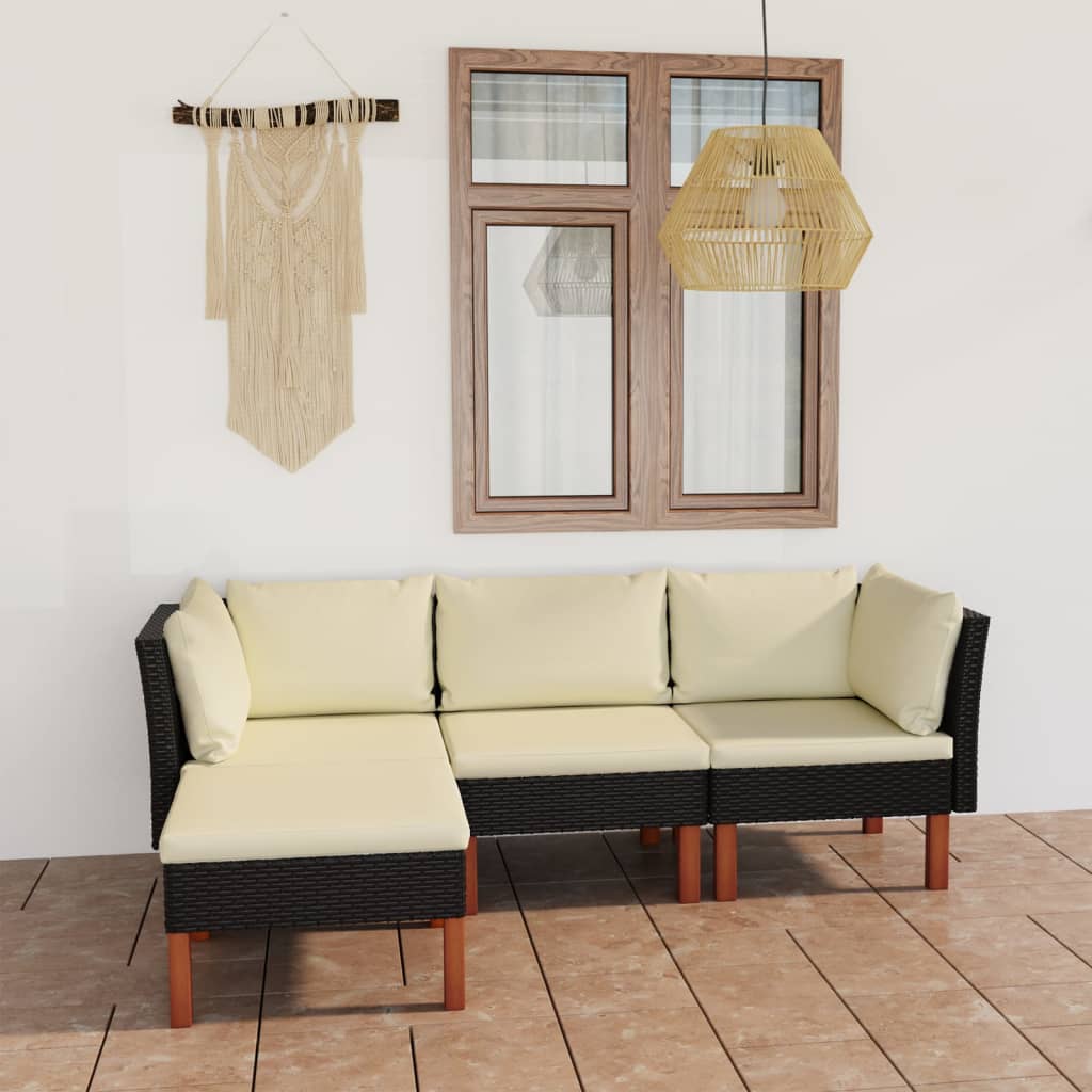 vidaXL Salon de jardin 4 pcs avec coussins résine tressée noir