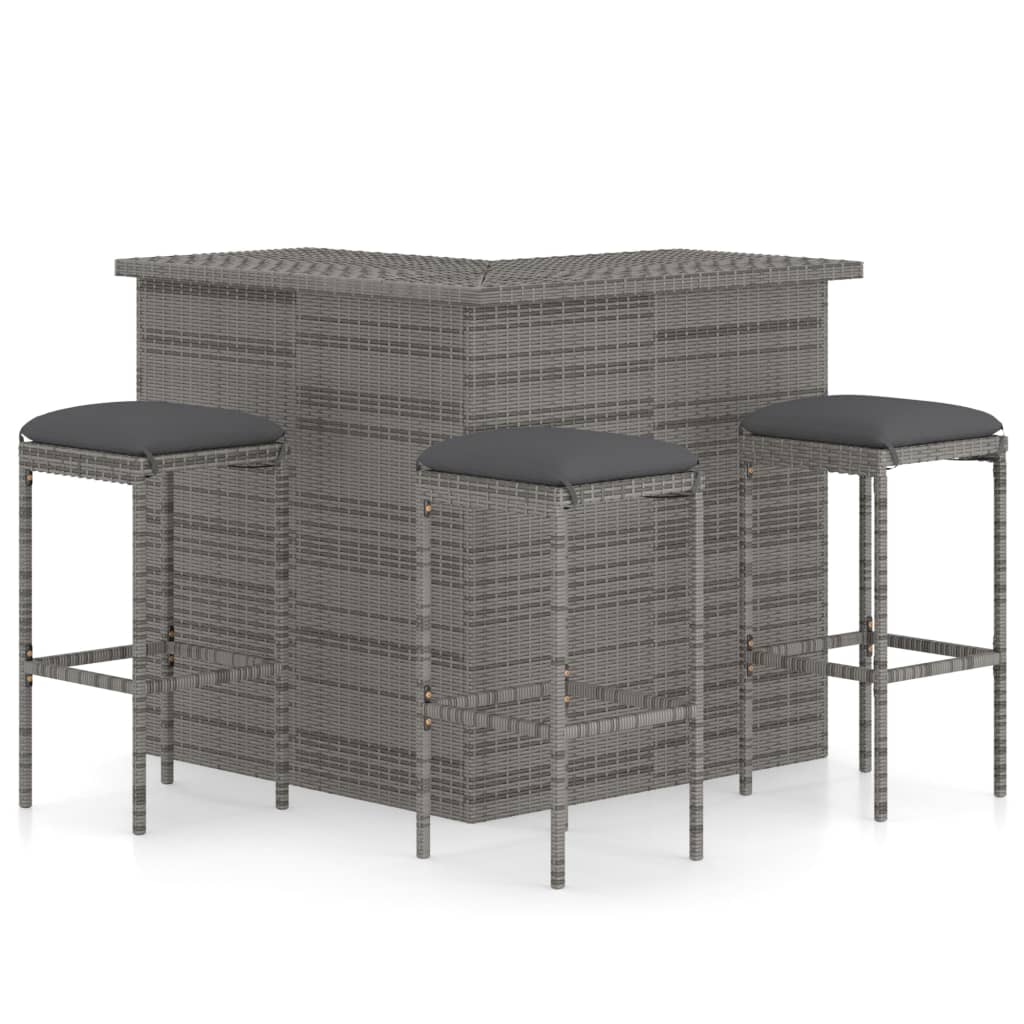 vidaXL Ensemble de bar de jardin 4 pcs avec coussins résine tressée gris
