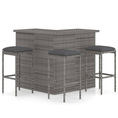 vidaXL Ensemble de bar de jardin 4 pcs avec coussins résine tressée gris