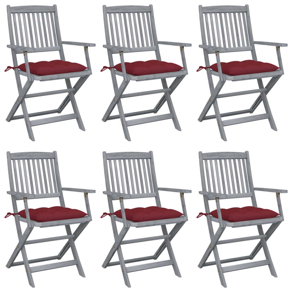 vidaXL Klappbare Gartenstühle 6 Stk. mit Kissen Massivholz Akazie