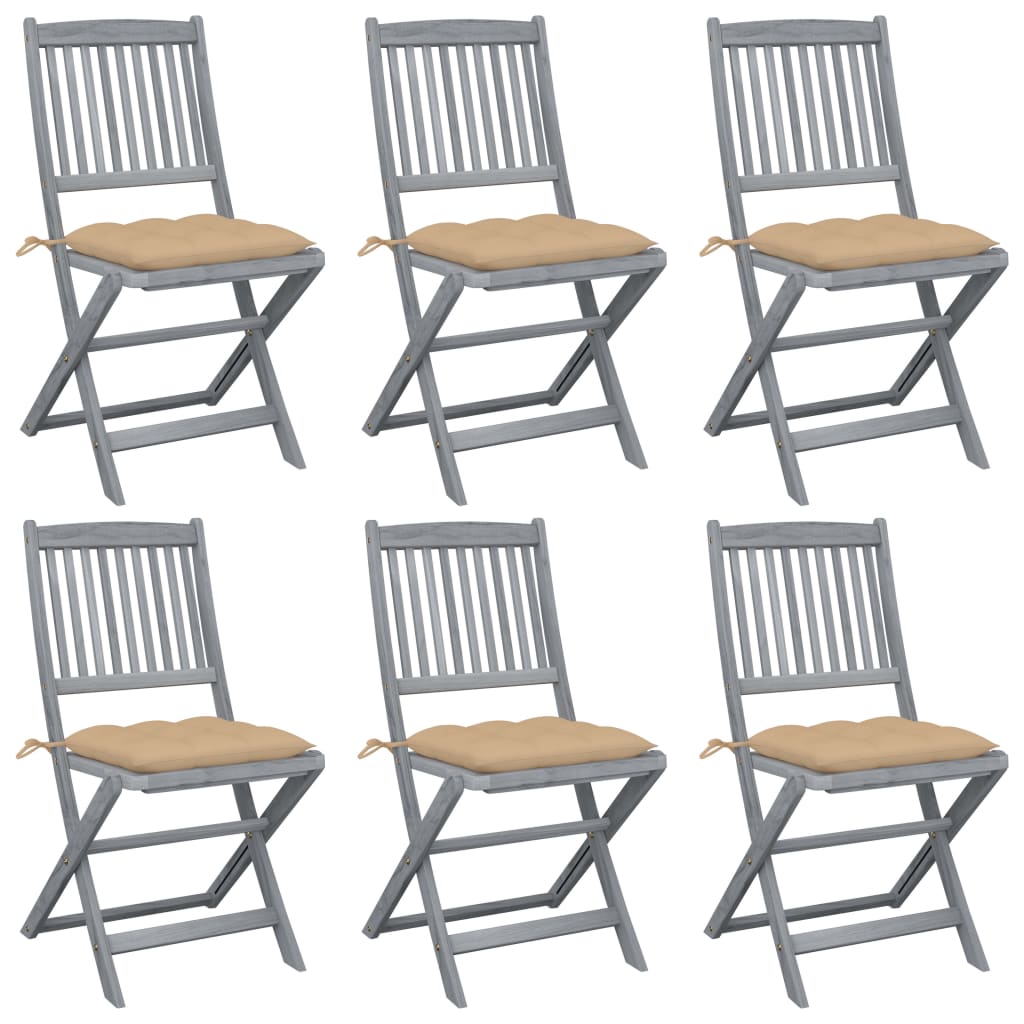 vidaXL Klappbare Gartenstühle 6 Stk. mit Kissen Massivholz Akazie
