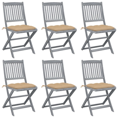 vidaXL Klappbare Gartenstühle 6 Stk. mit Kissen Massivholz Akazie