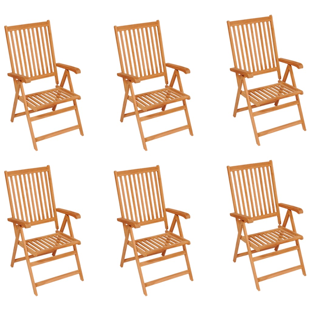 vidaXL Gartenstühle 6 Stk. Graue Karomuster-Kissen Massivholz Teak