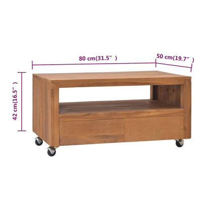 vidaXL TV-Schrank mit Rollen 80x50x42 cm Teak Massivholz