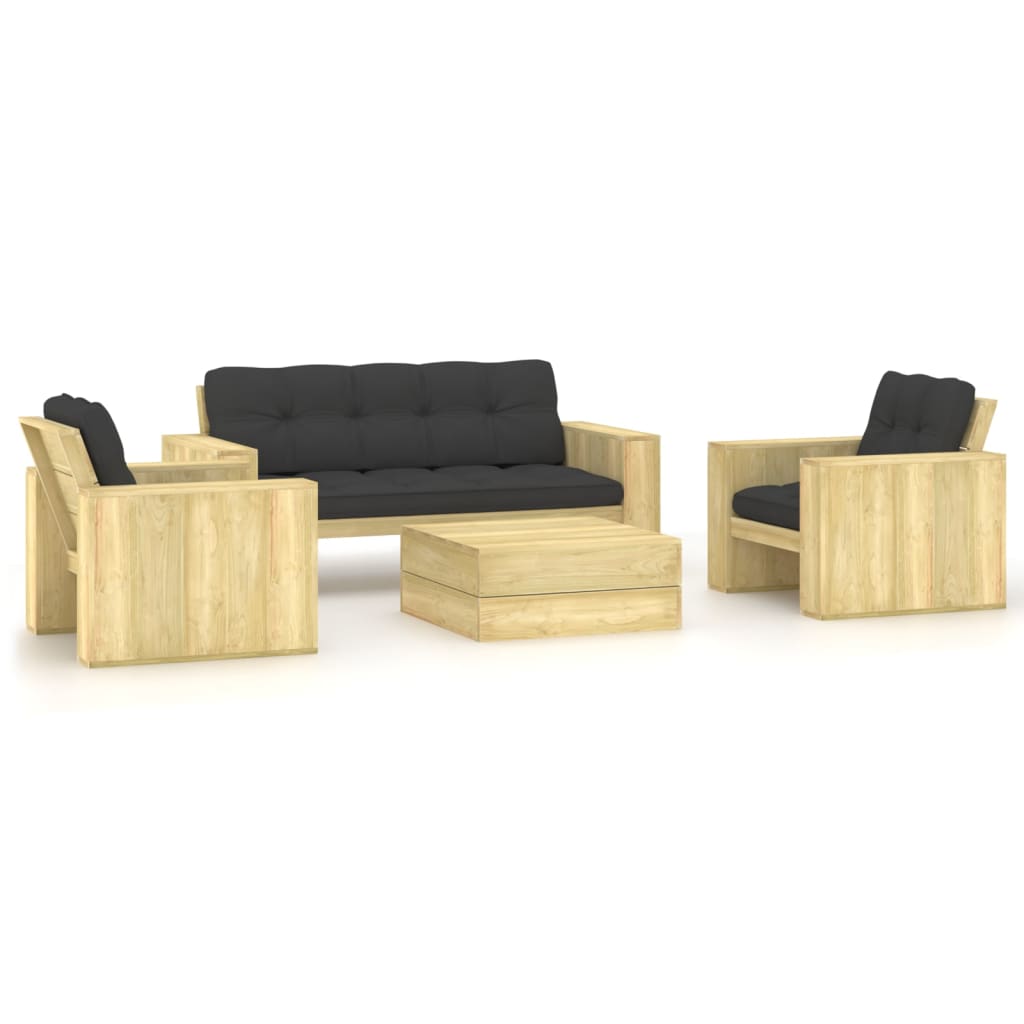 vidaXL Salon de jardin 4 pcs avec coussins, bois de pin imprégné