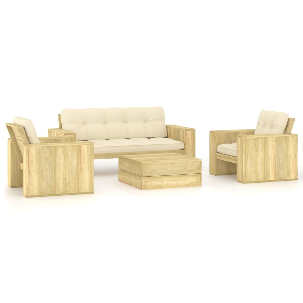 vidaXL 4-tlg. Garten-Lounge-Set mit Kissen Kiefernholz Imprägniert