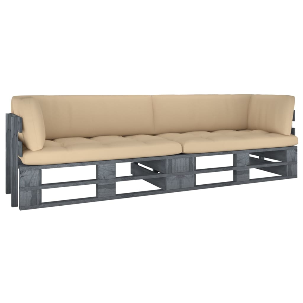 vidaXL 2-Sitzer-Palettensofa mit Kissen Grau Imprägniertes Kiefernholz