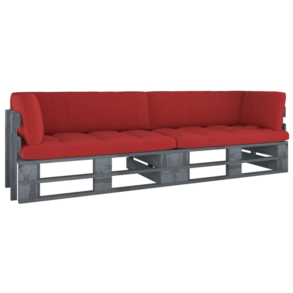 vidaXL 2-Sitzer-Palettensofa mit Kissen Grau Imprägniertes Kiefernholz