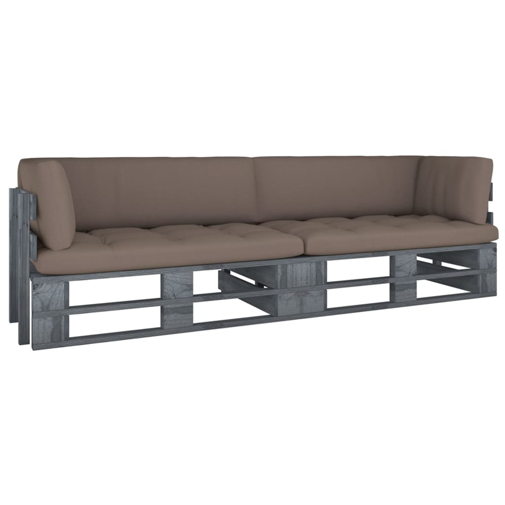 vidaXL 2-Sitzer-Palettensofa mit Kissen Grau Imprägniertes Kiefernholz