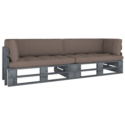 vidaXL 2-Sitzer-Palettensofa mit Kissen Grau Imprägniertes Kiefernholz