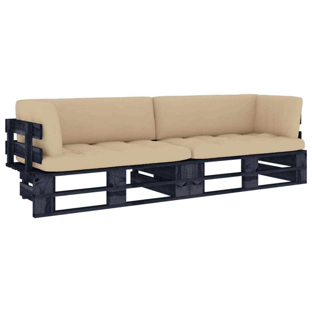 vidaXL 2-Sitzer-Palettensofa Schwarz Imprägniertes Kiefernholz