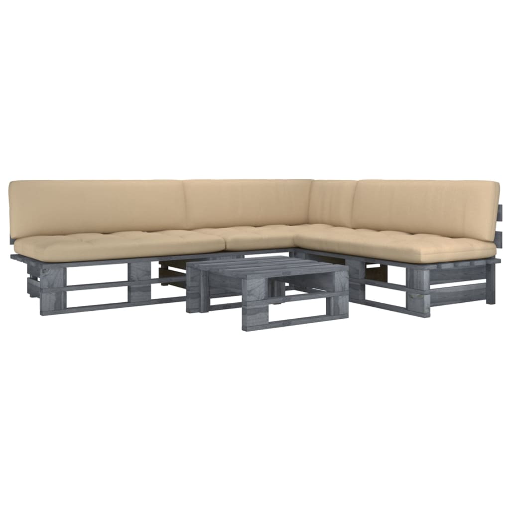 vidaXL 4-tlg. Paletten-Lounge-Set Grau Imprägniertes Kiefernholz