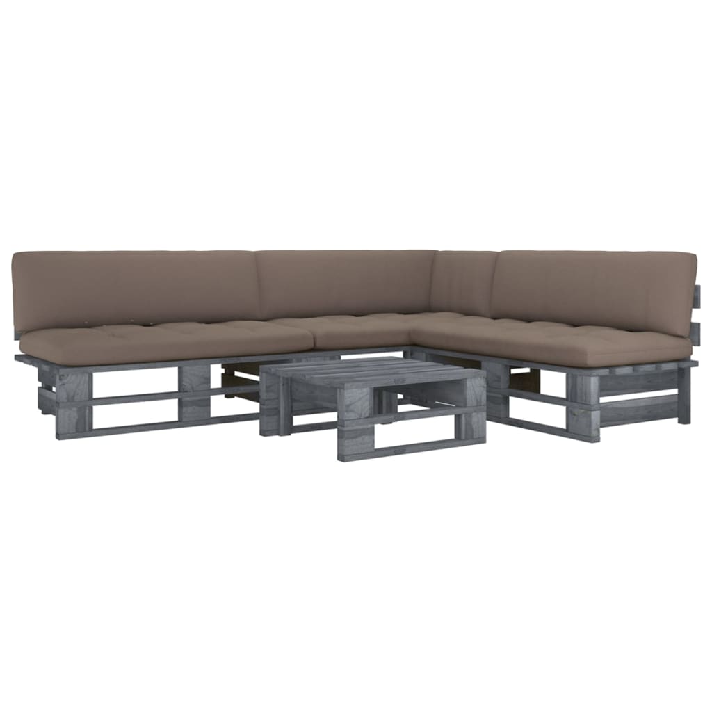 vidaXL 4-tlg. Paletten-Lounge-Set Grau Imprägniertes Kiefernholz