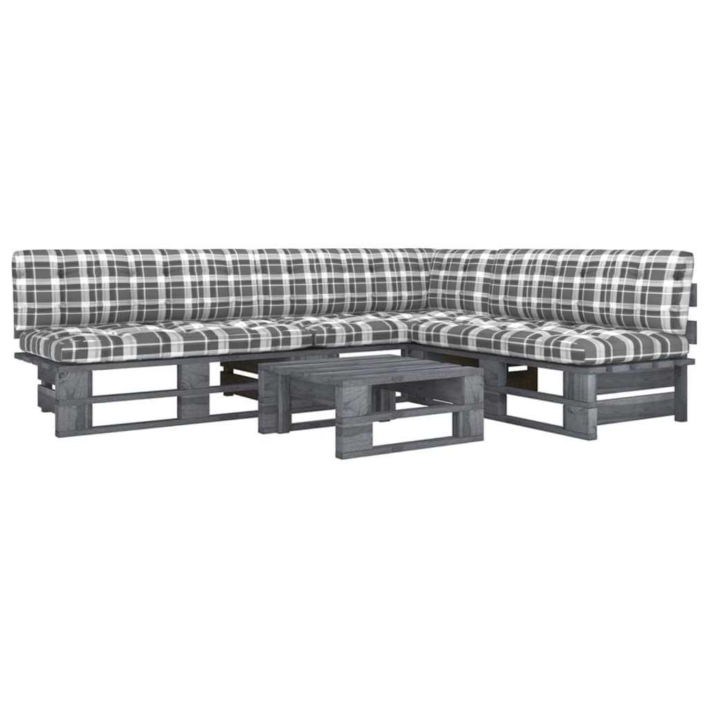 vidaXL 4-tlg. Paletten-Lounge-Set Grau Imprägniertes Kiefernholz