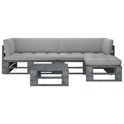 vidaXL 4-tlg. Paletten-Lounge-Set Grau Imprägniertes Kiefernholz