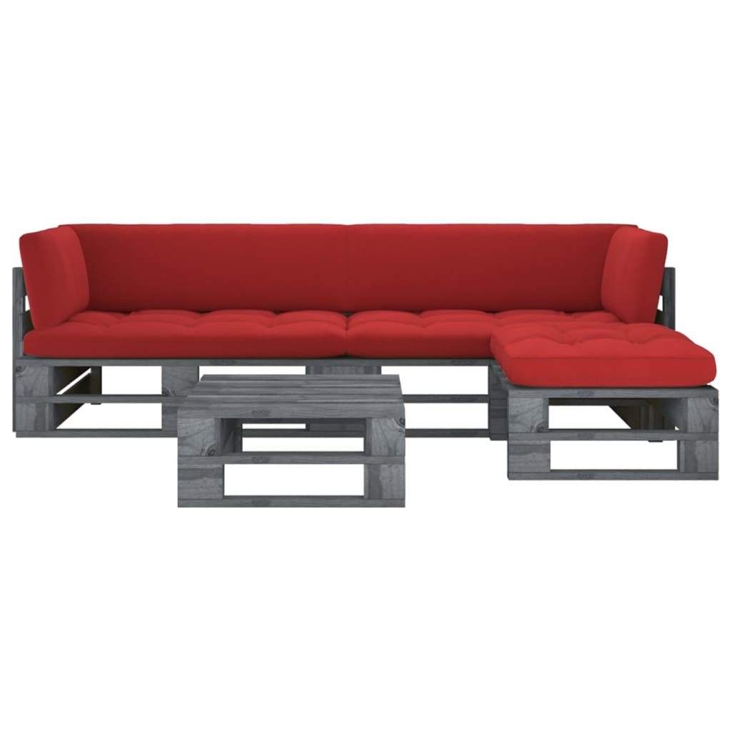vidaXL 4-tlg. Paletten-Lounge-Set Grau Imprägniertes Kiefernholz
