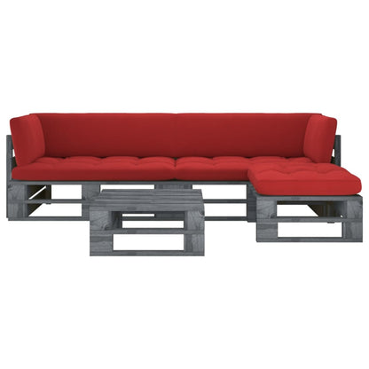 vidaXL 4-tlg. Paletten-Lounge-Set Grau Imprägniertes Kiefernholz