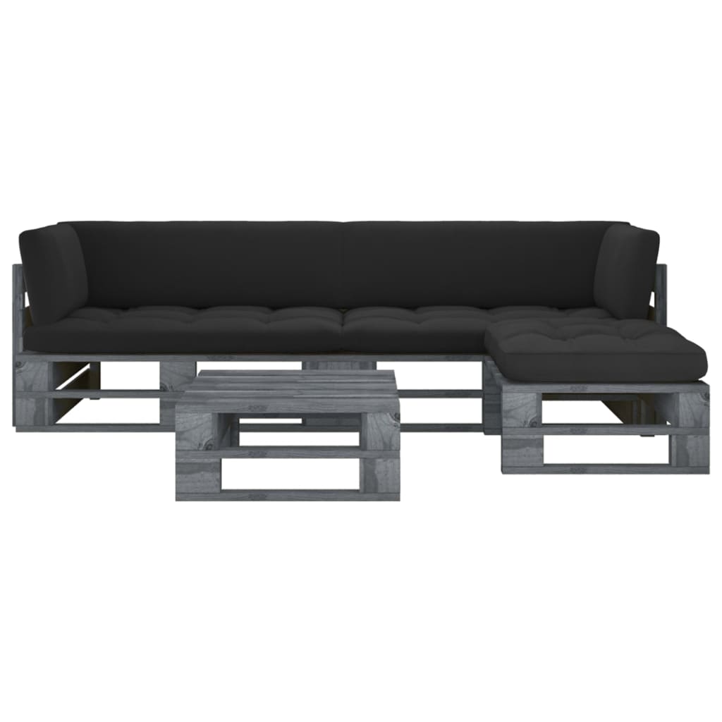 vidaXL 4-tlg. Paletten-Lounge-Set Grau Imprägniertes Kiefernholz