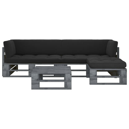 vidaXL 4-tlg. Paletten-Lounge-Set Grau Imprägniertes Kiefernholz