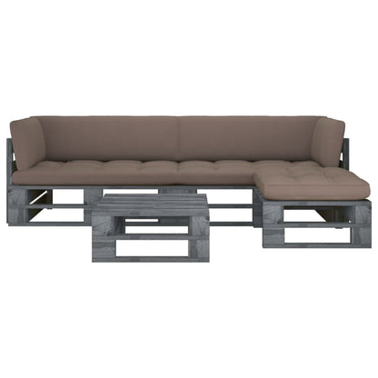 vidaXL 4-tlg. Paletten-Lounge-Set Grau Imprägniertes Kiefernholz