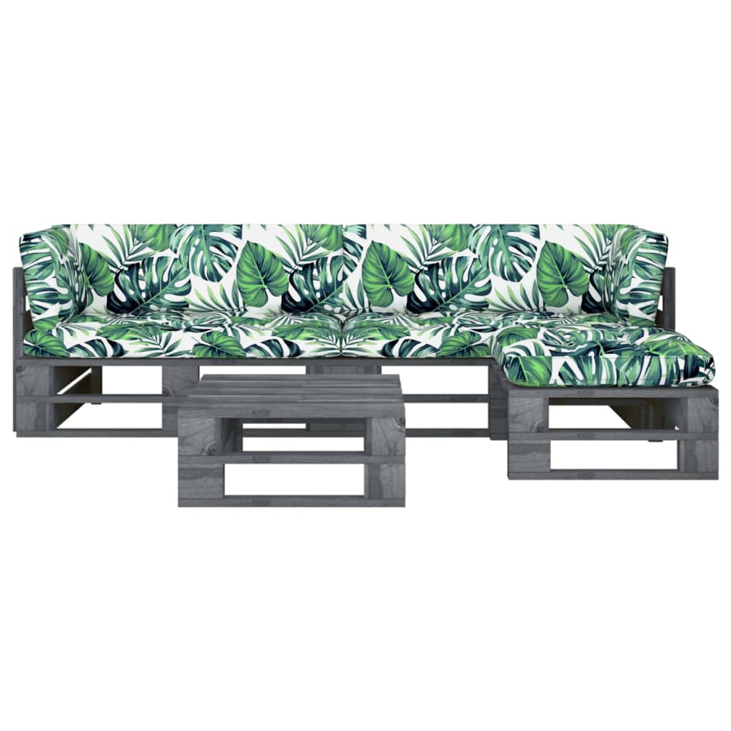 vidaXL 4-tlg. Paletten-Lounge-Set Grau Imprägniertes Kiefernholz