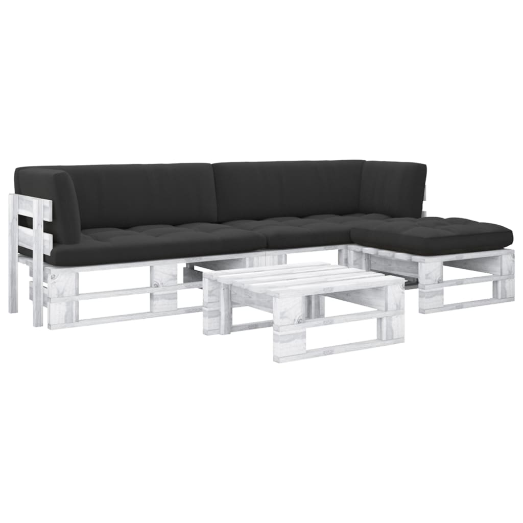 vidaXL 4-tlg. Paletten-Lounge-Set Weiß Imprägniertes Kiefernholz
