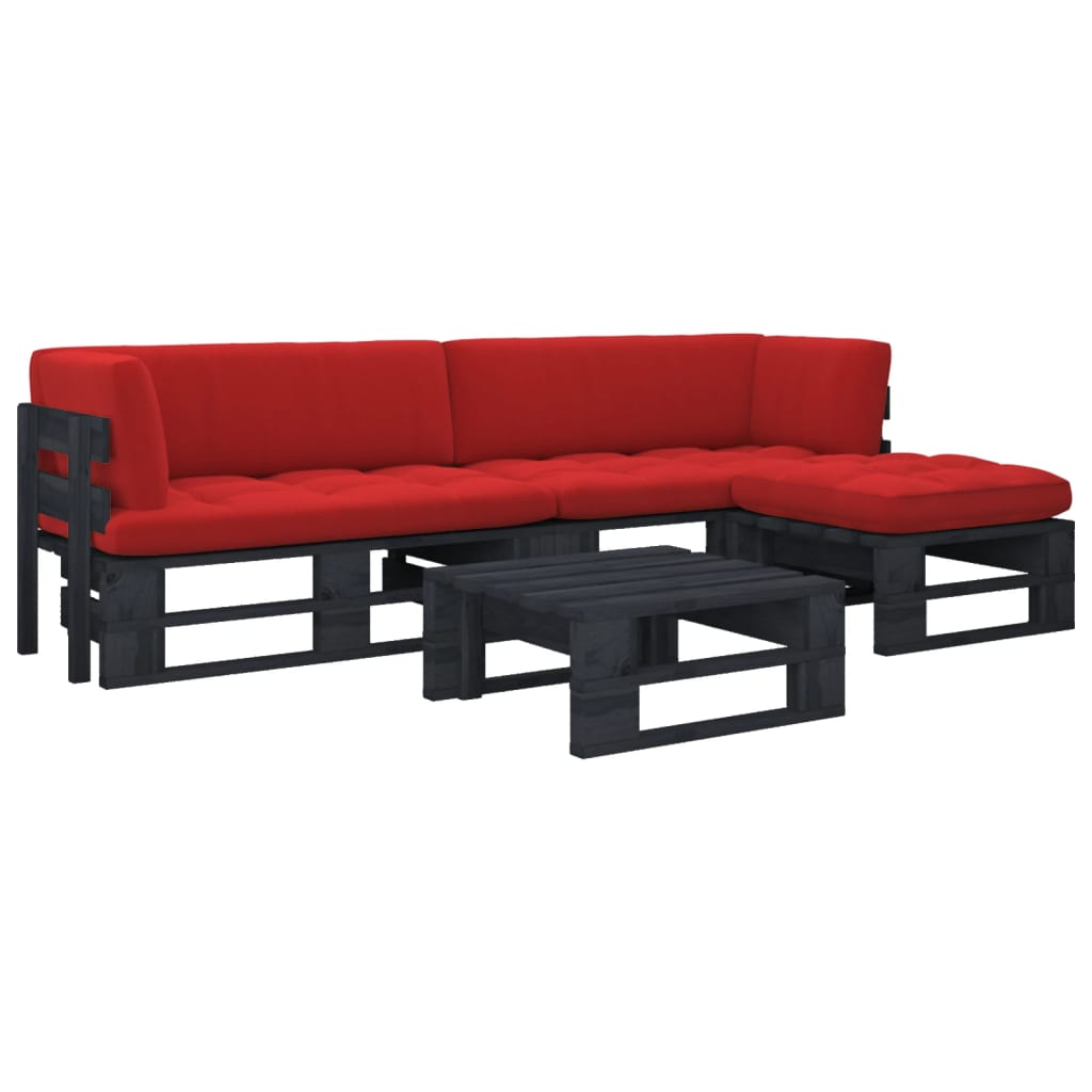 vidaXL 4-tlg. Paletten-Lounge-Set Schwarz Imprägniertes Kiefernholz