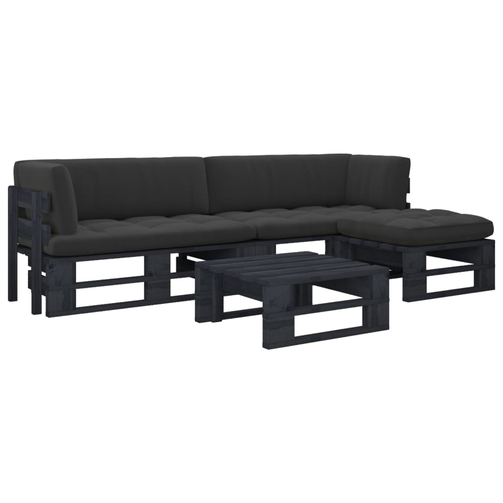 vidaXL 4-tlg. Paletten-Lounge-Set Schwarz Imprägniertes Kiefernholz